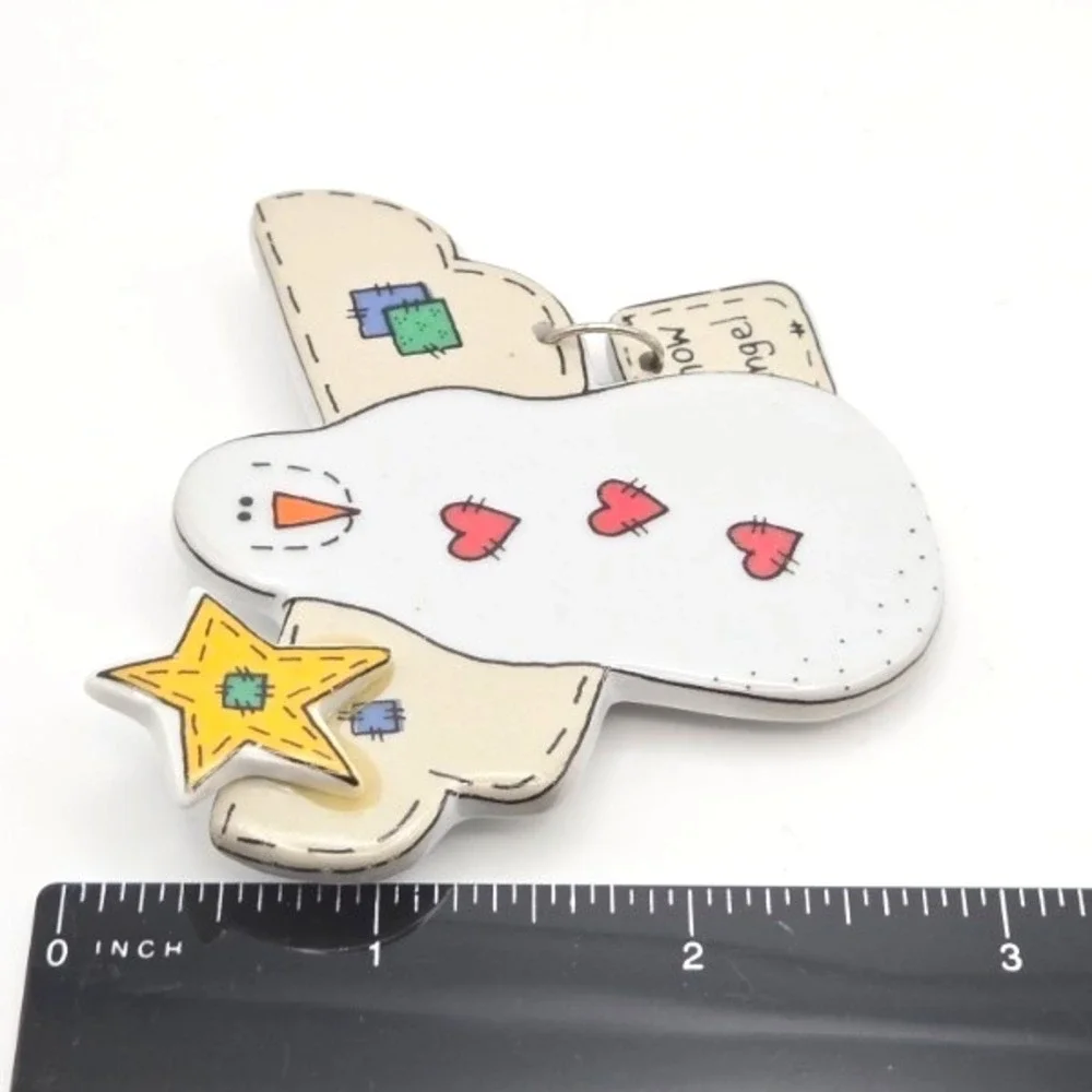 Large Ceramic‎ Snow Angel Pin Brooch Star Christmas Holiday Cute Rustic Country